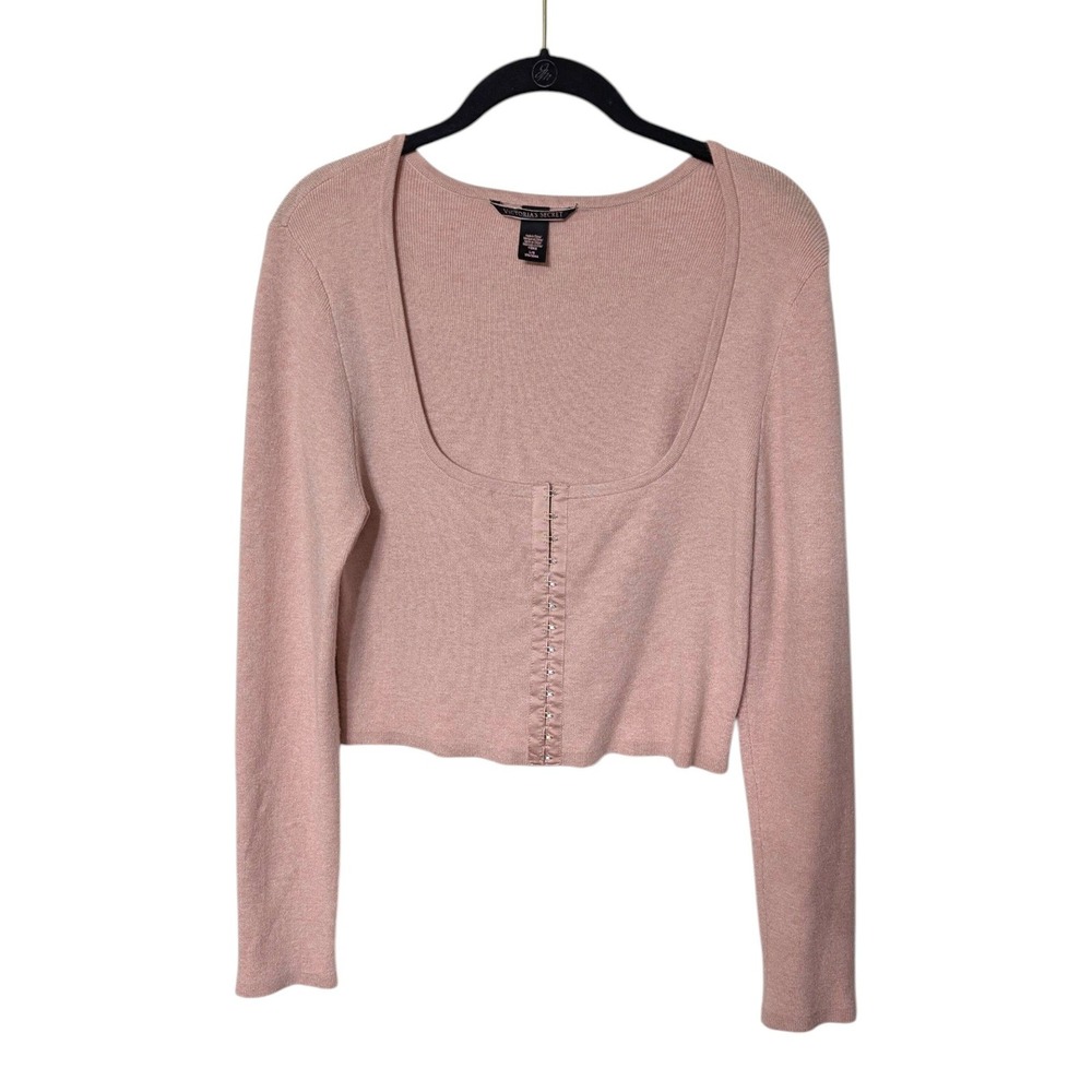 Victoria's Secret Pink Viscose Ribbed Hook-and-Eye Square Neck Corset Crop Top L